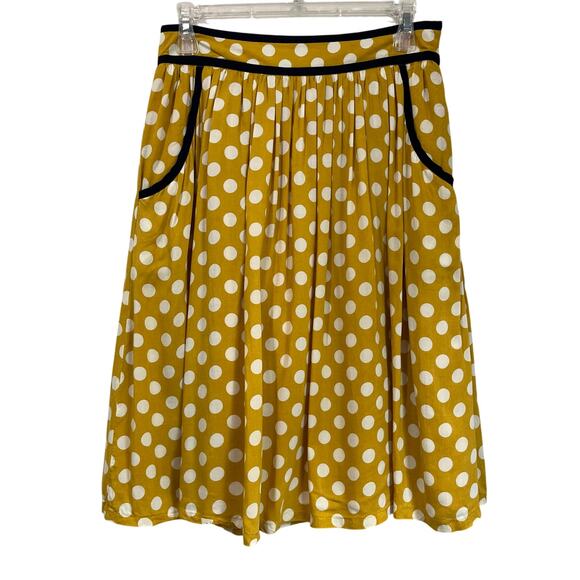 Anthropologie Comme Toi Yellow Polka Dot Skirt Size M Midi Retro - Picture 1 of 10